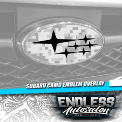 2008+ Subaru WRX/STI Sedan Camo Black Emblem Overlay - Endless Autosalon