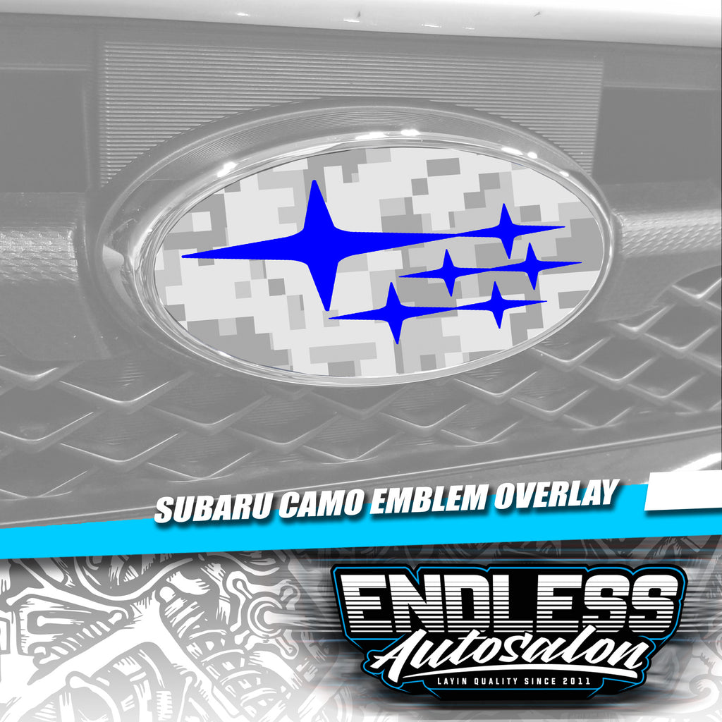 2008+ Subaru WRX/STI Sedan Camo Blue Emblem Overlay - Endless Autosalon