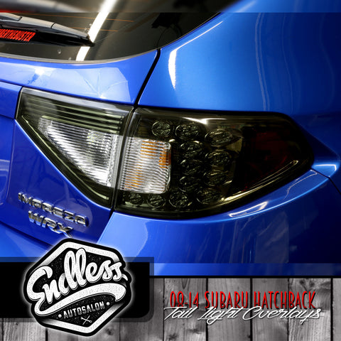 2008-2014 Subaru WRX STI Hatchback Tail Light Overlays W/ Cutout (Smoke)